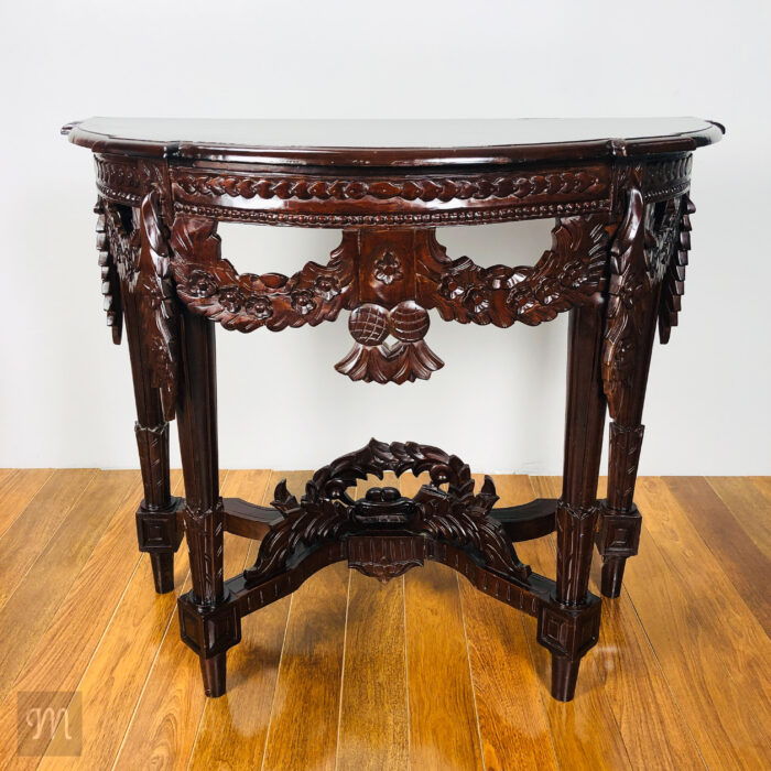 Artisan Carved - Demi Lune Console Table (Solid Mahogany) - Maison Robert Minneapolis