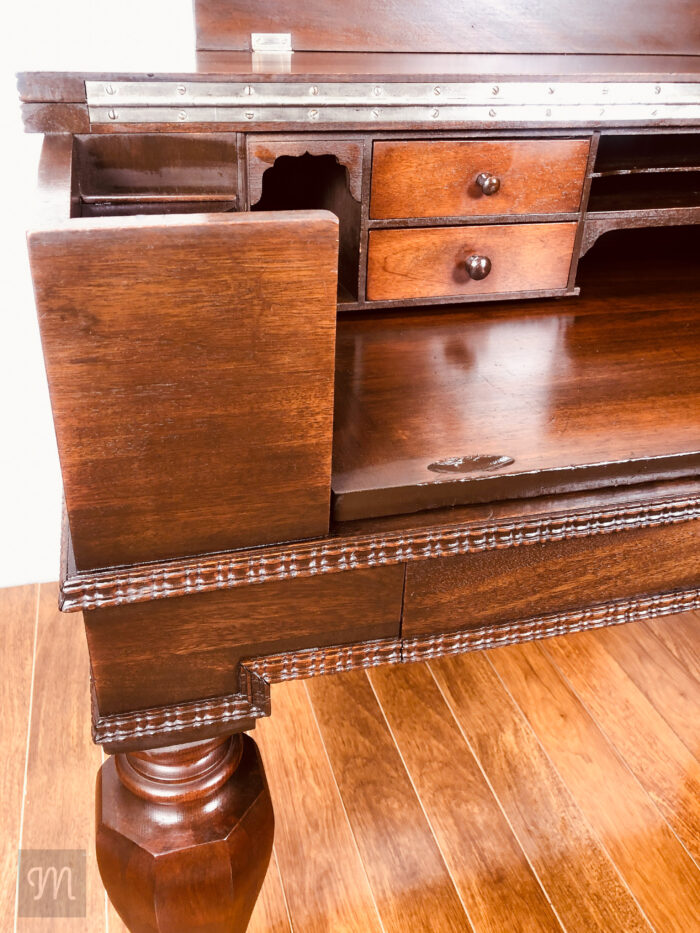 H.E.Shaw Grand Mahogany Spinet Desk, Antique Writing Desk