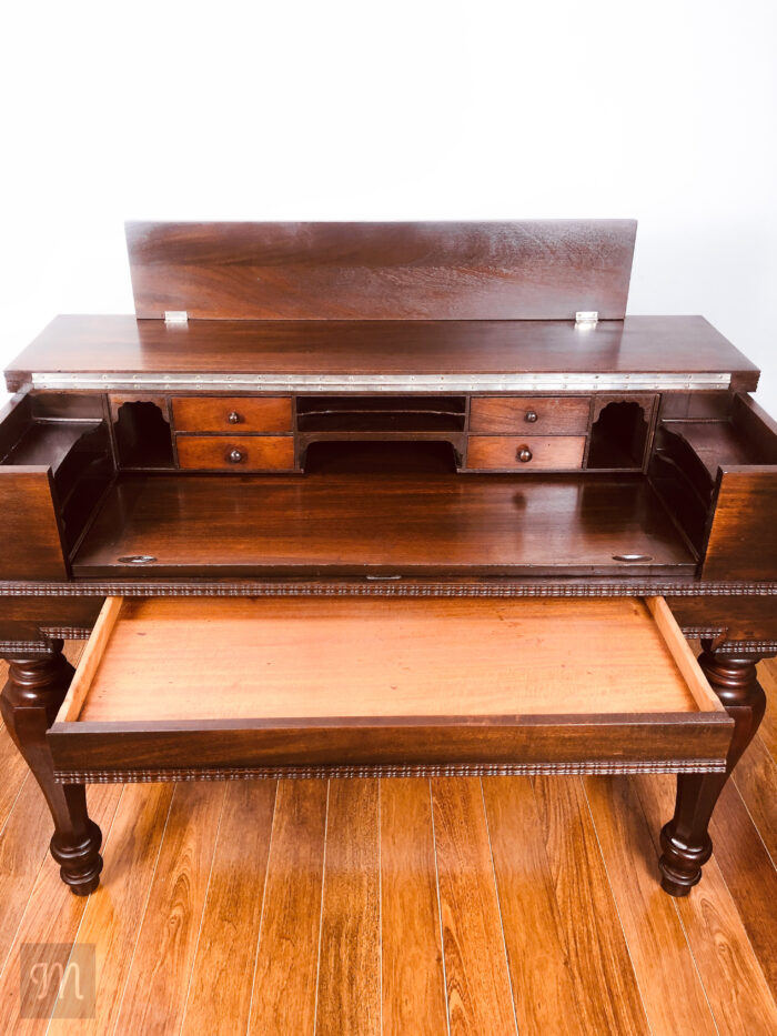 H.E.Shaw Grand Mahogany Spinet Desk, Antique Writing Desk