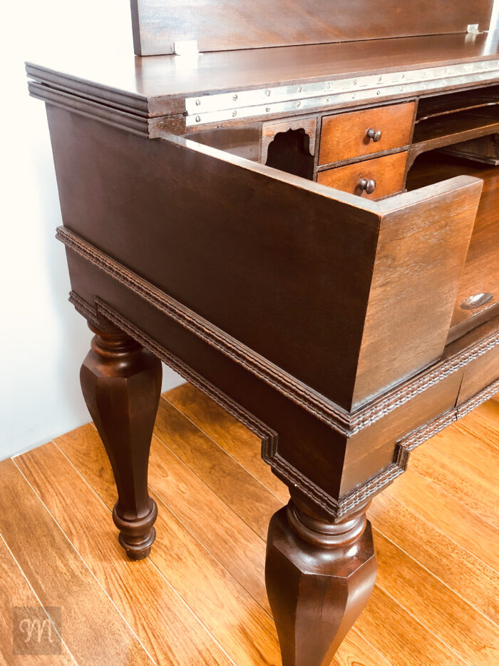 H.E.Shaw Grand Mahogany Spinet Desk, Antique Writing Desk